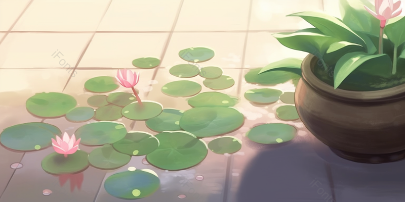 绿色夏日缸莲微莲盛开手绘插画背景,插画/手绘图,插画/手绘图库,插画/手绘图下载,插画/手绘